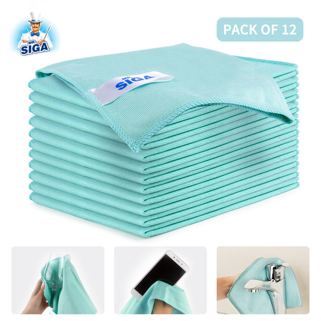 MR.SIGA All-Purpose Microfiber Towels, Pack of 12, Light Teal