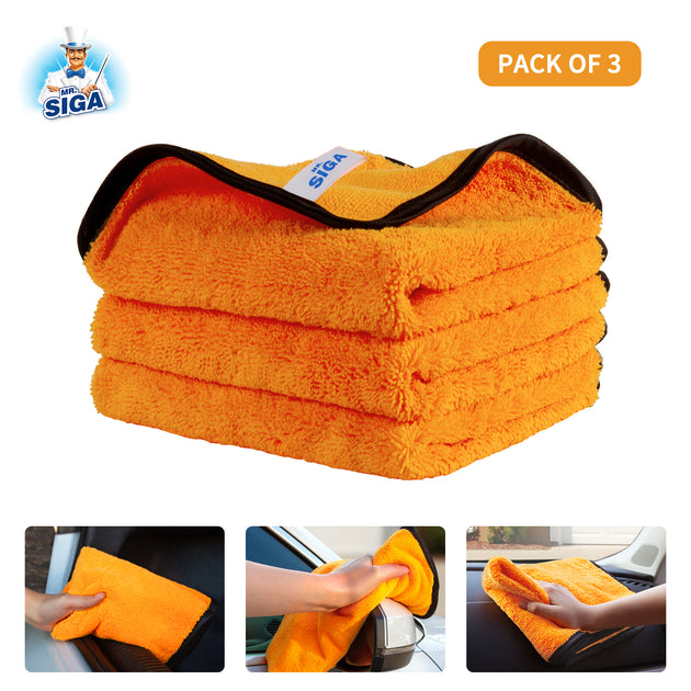MR.SIGA Professional Premium Microfiber Towels for Household Cleaning,  Dual-Sided Car Washing and Detailing Towels, Gold, 15.7 x 23.6 inch, 6 Pack