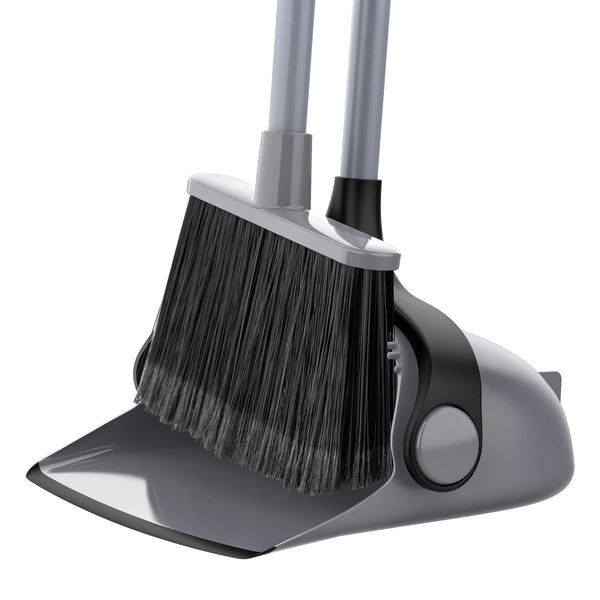 MR.SIGA Broom and Dustpan Set with Long Handle, Upright Broom and Dustpan Combo for Floor Cleaning, Lobby Broom with Adjustable Handle