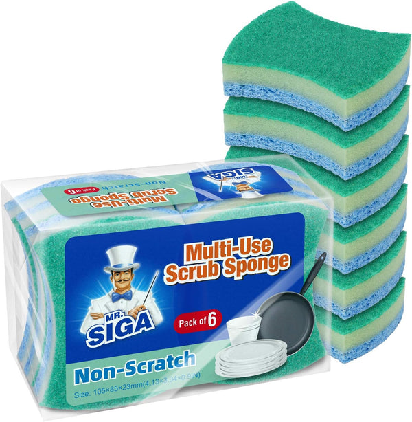 MR.SIGA Multi-Use Cellulose Scrub Sponge, Dual-Sided Dishwashing Sponge for Kitchen, 12 Pack