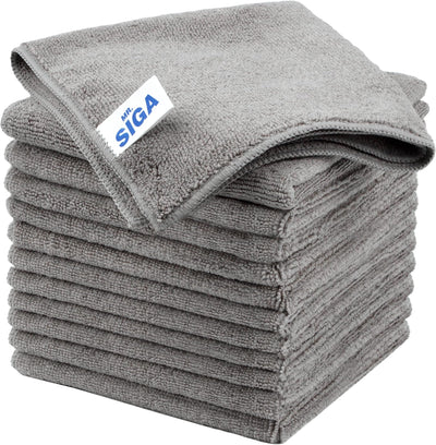 MR.SIGA Microfiber Cleaning Cloth, All-Purpose Microfiber Towels, Streak Free Cleaning Rags, Pack of 12, Grey, Size 32 x 32 cm(12.6 x 12.6 inch)