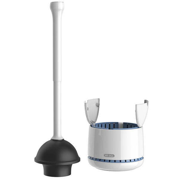 MR.SIGA Toilet Plunger with Holder, Heavy Duty Toilet Plunger and Holder Combo, White