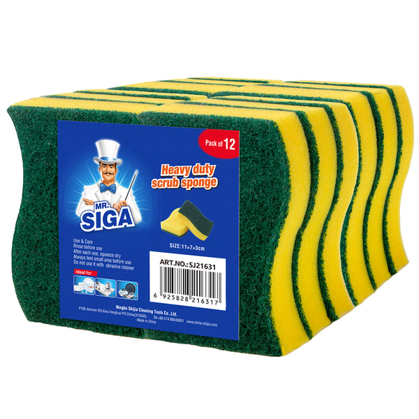 MR.SIGA Heavy Duty Scrub Sponge, Pack of 12