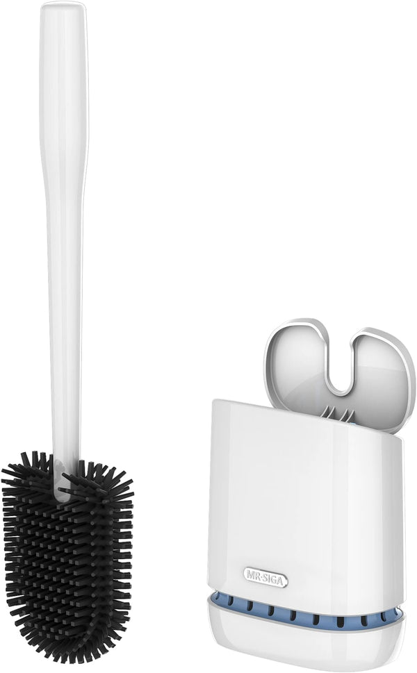 MR.SIGA Toilet Bowl Brush and Holder, Durable and Flexible Bristles, Wall Mounted Toilet Brush for Bathroom Cleaning, White, 1 Pack