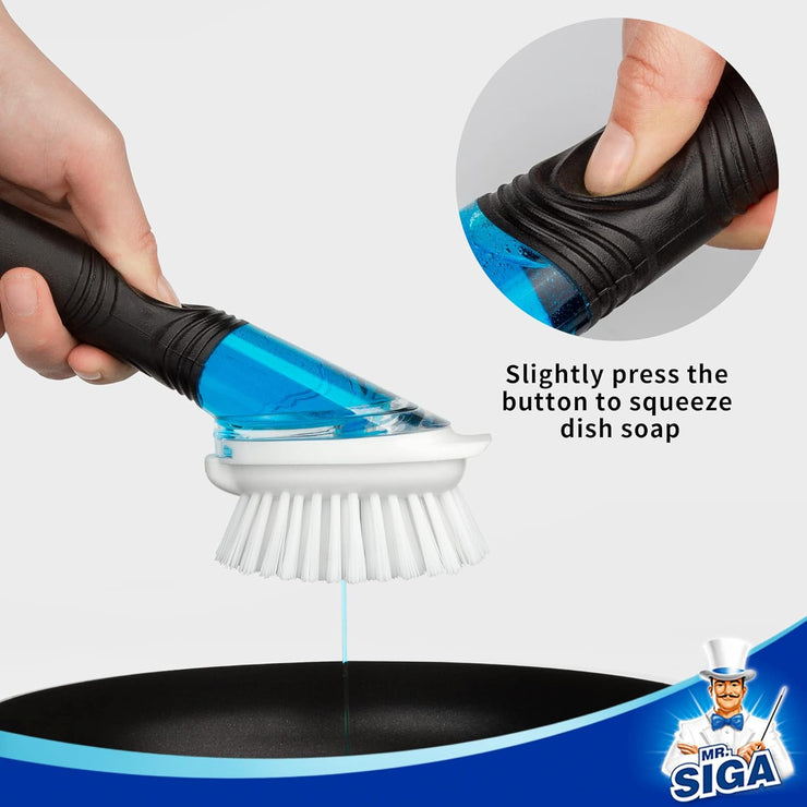 MR.SIGA Soap Dispensing Dish Brush, Kitchen Brush for Pot Pan Sink Cleaning, Black