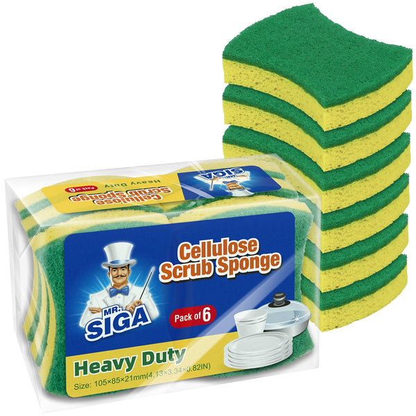 MR.SIGA Dual-Sided Dishwashing Heavy Duty Cellulose Scrub Sponge for Kitchen, Pack of 12