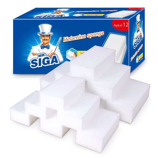 MR.SIGA Multi-Functional Eraser Sponge, Magic Cleaning Pads for Kitchen Household Cleaning, 12 Count, Size 3.1" x 2" x 1"