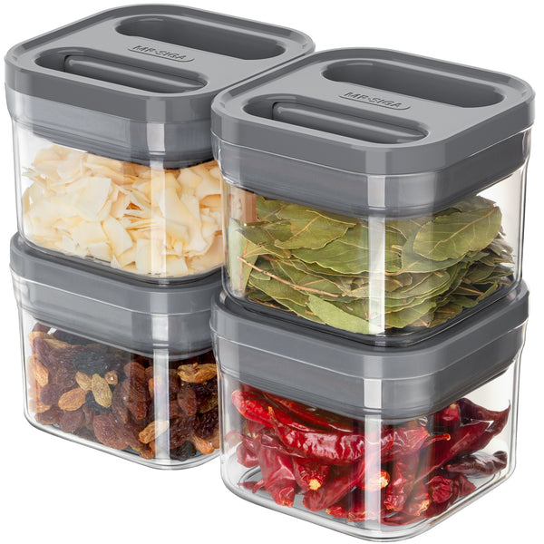 MR.SIGA 4 Pack Airtight Food Storage Container Set, BPA Free Kitchen Pantry Organization Canisters, One-handed Airtight Cereal Snack Candy Storage Containers, 360ml / 12.2oz, Small, Gray