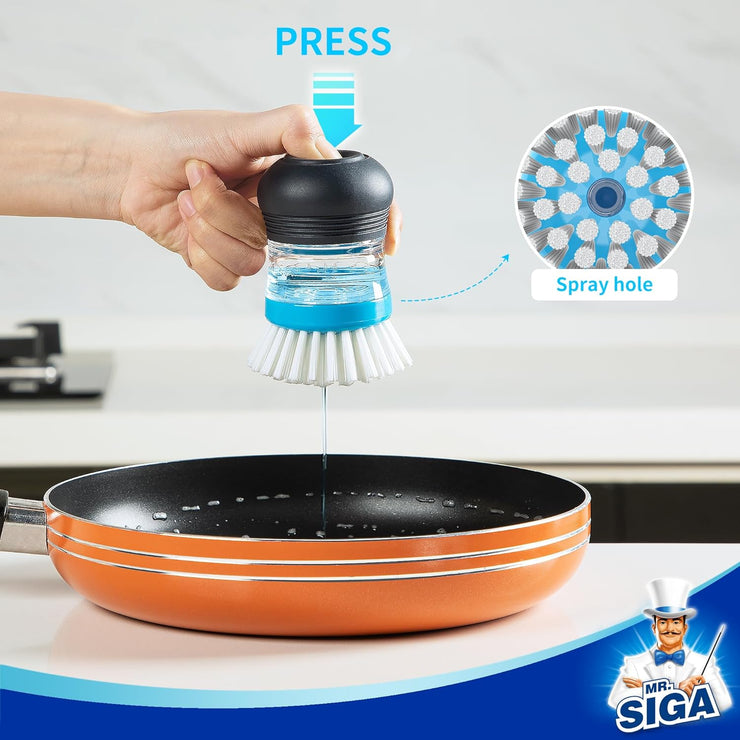 MR.SIGA Soap Dispensing Palm Brush, Kitchen Brush for Dish Pot Pan Sink Cleaning, Pack of 1, Navy/Blue