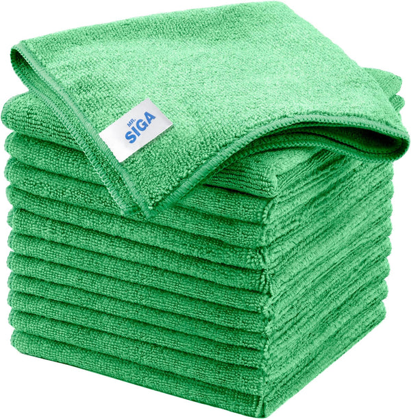 MR.SIGA Microfiber Cleaning Cloths, All-Purpose Microfiber Towels, Streak Free Cleaning Rags, Pack of 12, Green, Size 32 x 32 cm(12.6 x 12.6 inch)