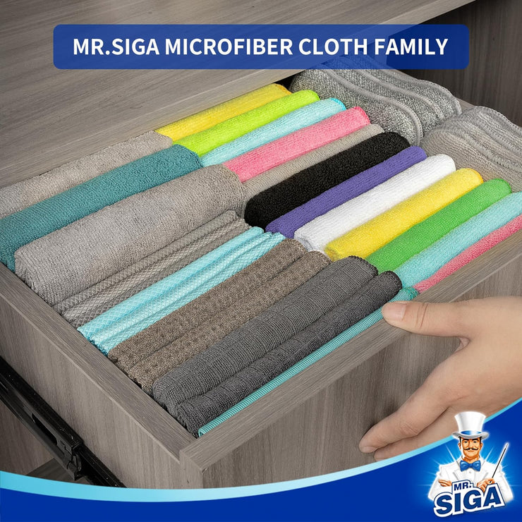 MR.SIGA Microfiber Cleaning Cloths, All-Purpose Microfiber Towels, Streak Free Cleaning Rags, Pack of 12, Green, Size 32 x 32 cm(12.6 x 12.6 inch)