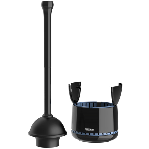 MR.SIGA Toilet Plunger with Holder, Heavy Duty Toilet Plunger and Holder Combo, Black