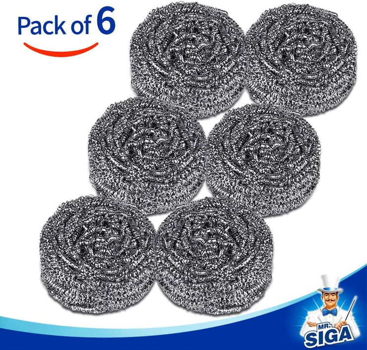 MR.SIGA Stainless Steel Scourer, Pack of 6, 30g