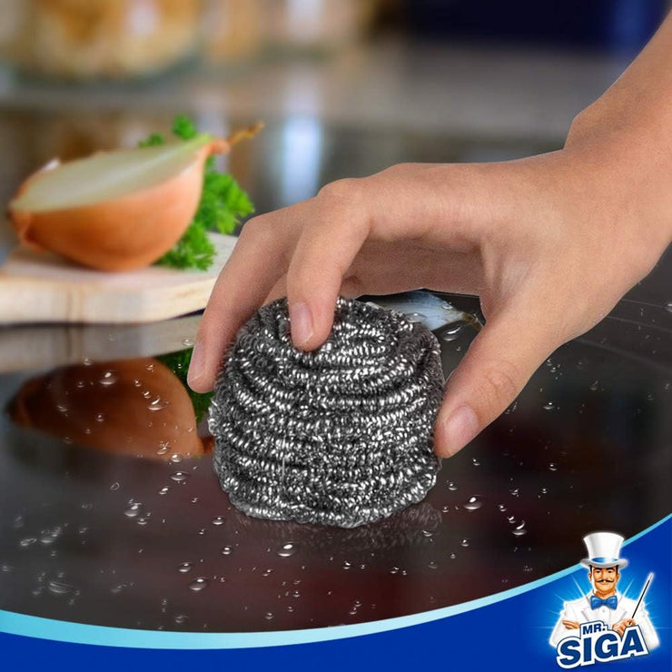 MR.SIGA Stainless Steel Scourer, Pack of 6, 30g