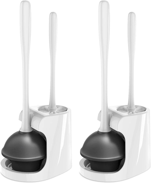 MR.SIGA Toilet Plunger and Bowl Brush Combo for Bathroom Cleaning, White, 2 Sets