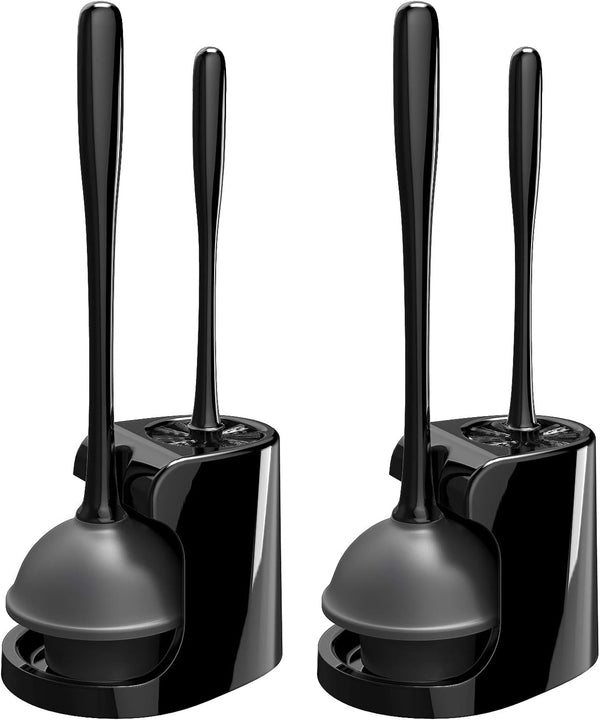 MR.SIGA Toilet Plunger and Bowl Brush Combo for Bathroom Cleaning, Black, 2 Sets