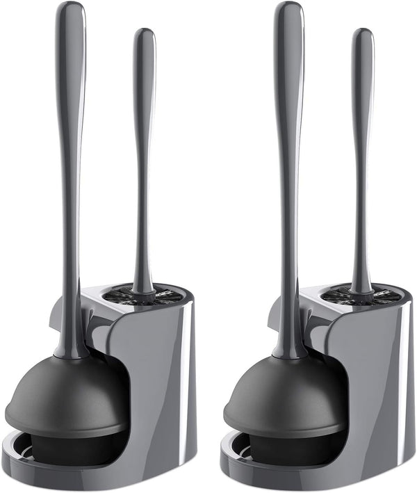 MR.SIGA Toilet Plunger and Bowl Brush Combo for Bathroom Cleaning, Gray, 2 Sets