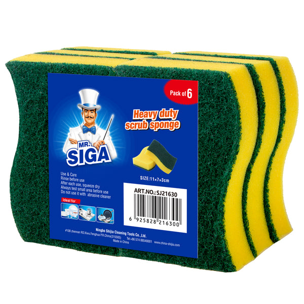 MR.SIGA Heavy Duty Scrub Sponge, Pack of 6