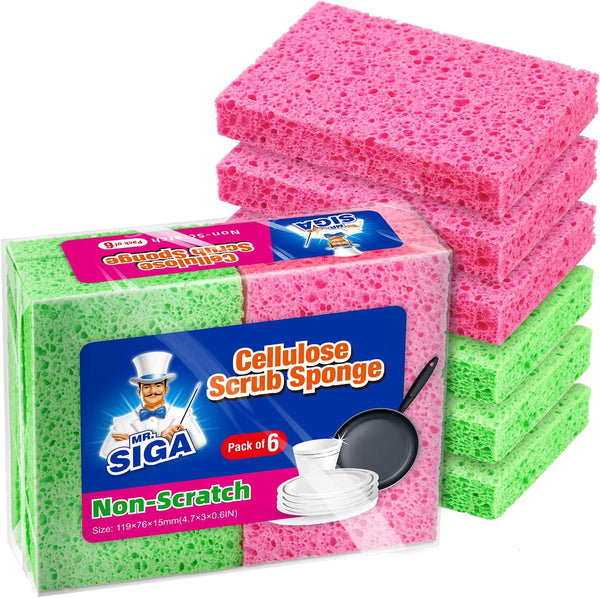 MR.SIGA Scrub Sponges, Non-Scratch Sponges for Dishes, Kitchen Sponge Dish Scrubber, 12 Pack