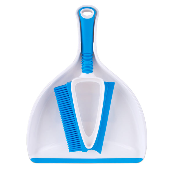 MR.SIGA Soft Bristle Brush/Scrubber with Dustpan, Blue & White,1 Set