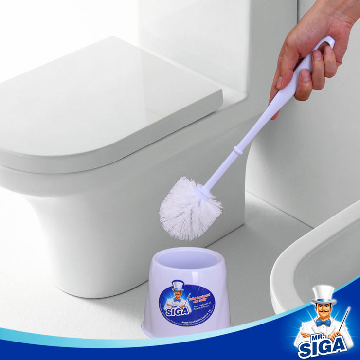 MR.Siga Toilet Bowl Brush and Caddy, Dia 12cm x 38cm Height,White, Pack of 2