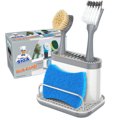 MR.SIGA Sink Caddy, Kitchen Sink Organizer Sponge Brush Holder with Drip Tray