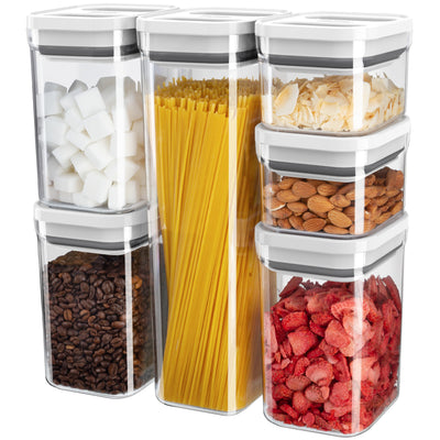 MR.SIGA 6 Piece Airtight Food Storage Container Set, , One-handed Kitchen Storage Containers for Cereal, Spaghetti, Pasta, White