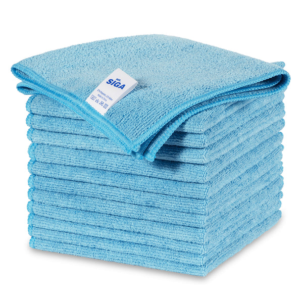 MR.SIGA Microfiber Cleaning Cloths, All-Purpose Surface Microfiber Towels, Streak Free Cleaning Rags, Pack of 12, Sky Blue, Size 32 x 32 cm(12.6 x 12.6 inch)