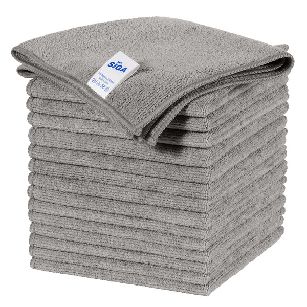 MR.SIGA Microfiber Cleaning Cloth, All-Purpose Microfiber Towels, Streak Free Cleaning Rags, Pack of 15, Grey, Size 30 x 30 cm(11.8 x 11.8 inch)