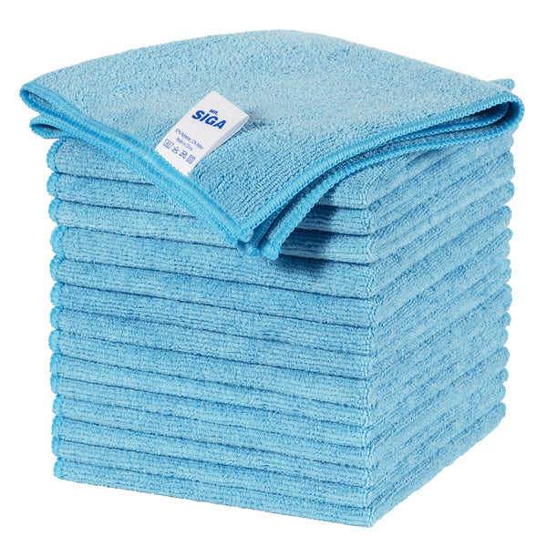 MR.SIGA Microfiber Cleaning Cloth, All-Purpose Microfiber Towels, Streak Free Cleaning Rags, Pack of 15, Sky Blue, Size 30 x 30 cm(11.8 x 11.8 inch)