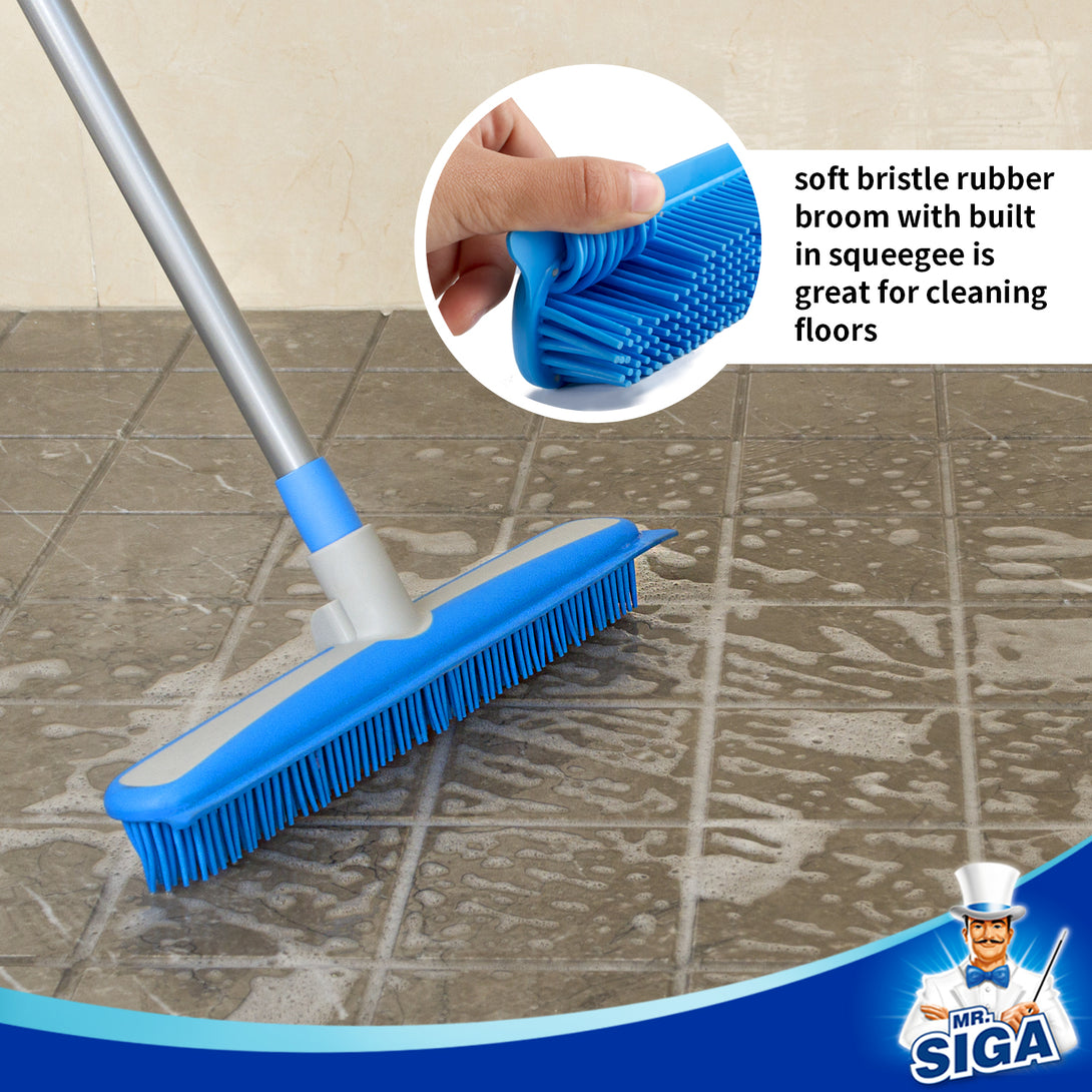 MR.SIGA Soft Bristle Rubber Broom and Squeegee with Telescopic Handle- 12.4" Width 5