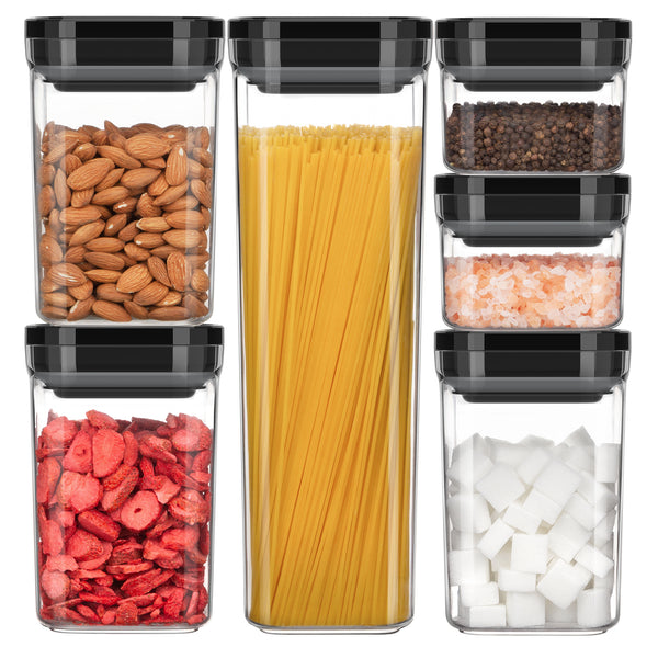 MR.SIGA 6 Piece Airtight Food Storage Container Set, BPA Free Kitchen Pantry Organization Canisters, One-Handed Kitchen Storage Containers for Cereal, Spaghetti, Pasta, Black