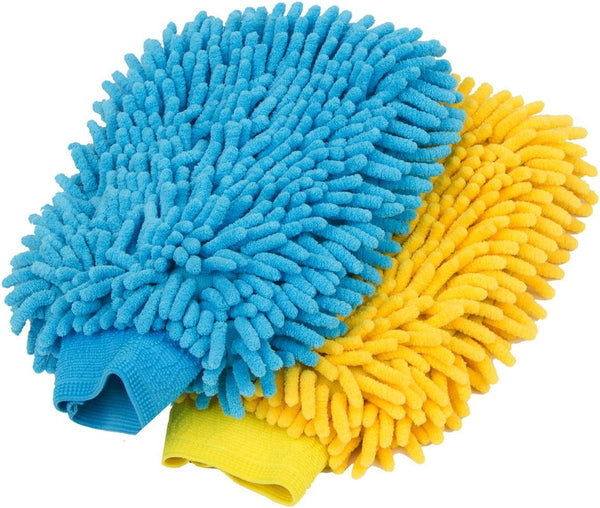 MR.SIGA Premium Microfiber Soft Chenille Car Wash Mitt, Pack of 2, Blue & Yellow