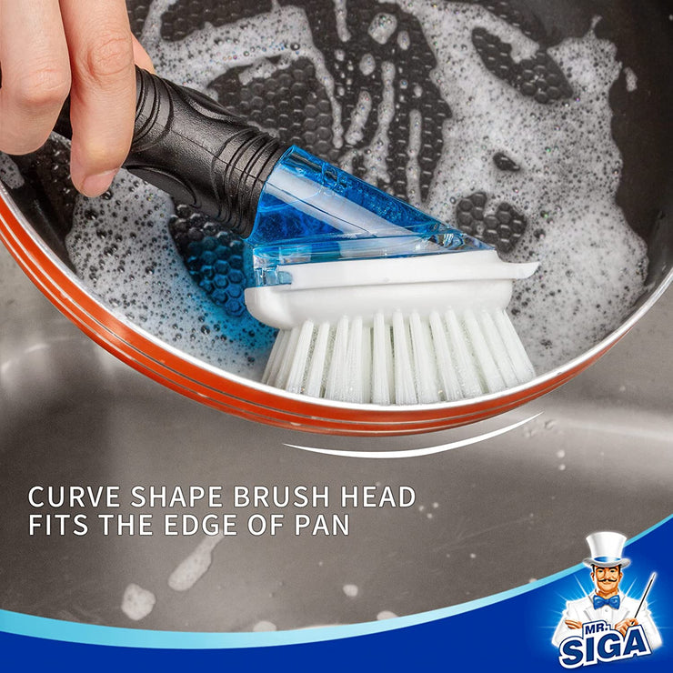 MR.SIGA Dish Brush with Non Slip Handle Built-in Scraper, Scrub Brush for  Dish, Pans, Pots, Kitchen Sink Cleaning, 2 Pack