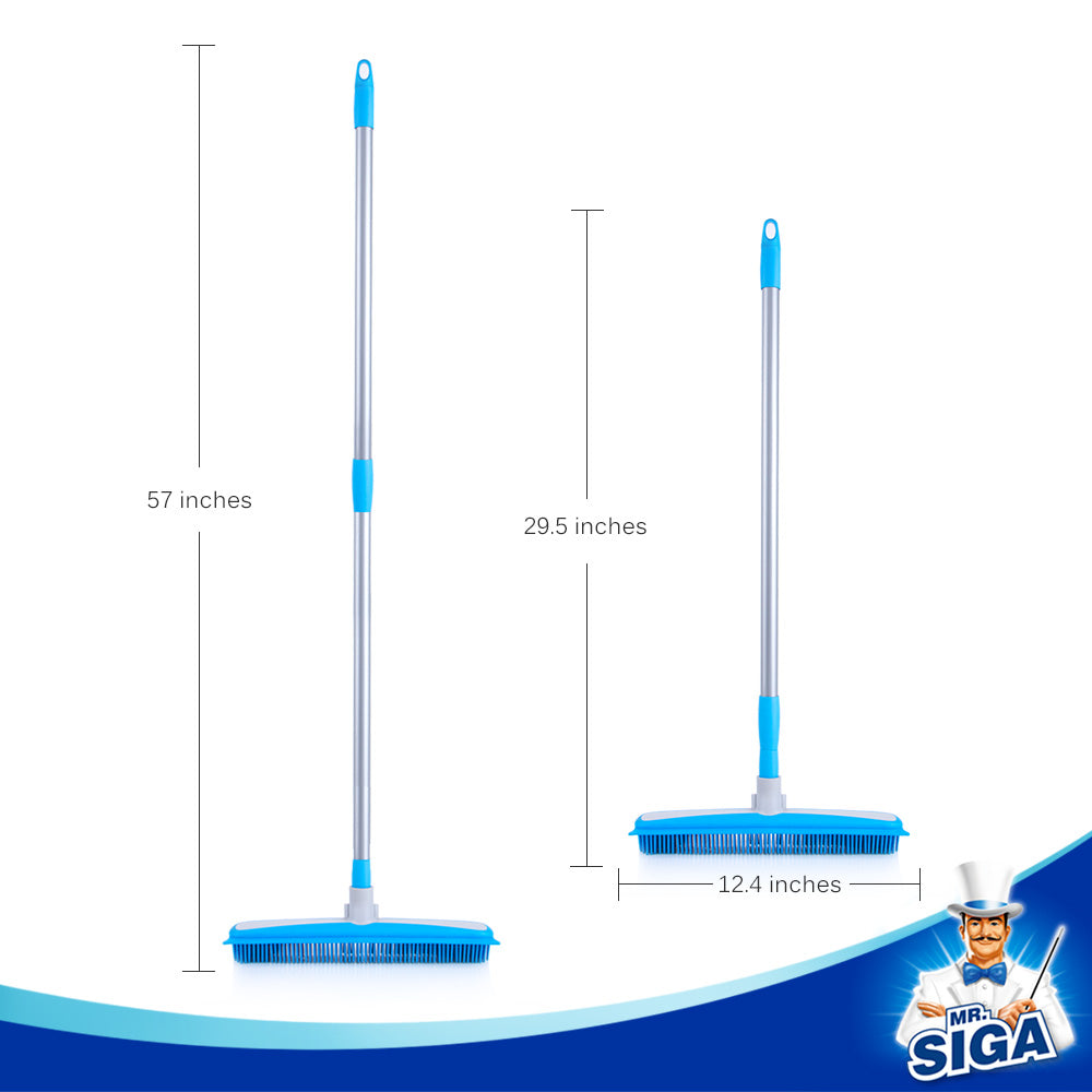 MR.SIGA Soft Bristle Rubber Broom and Squeegee with Telescopic Handle