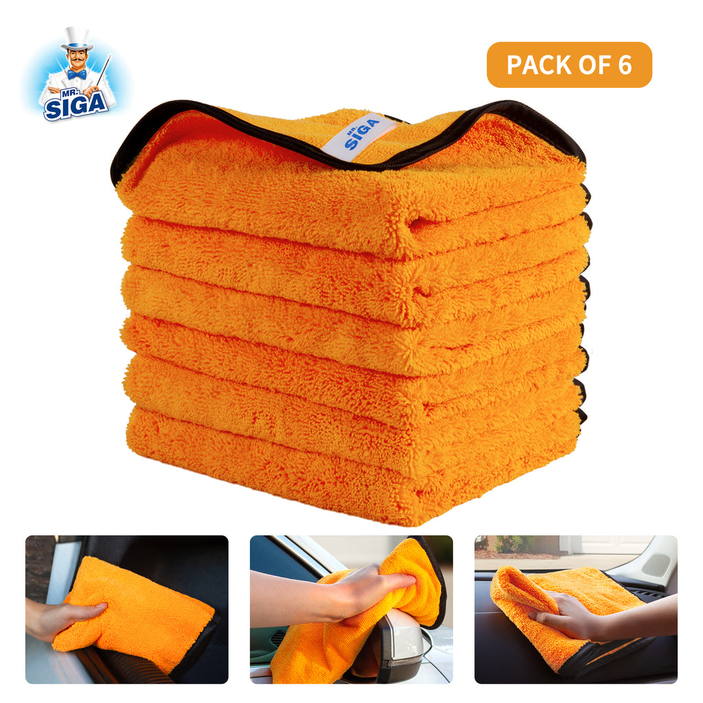 MR.SIGA Professional Premium Microfiber Towels for Household Cleaning,  Dual-Sided Car Washing and Detailing Towels, Gold, 15.7 x 23.6 inch, 6 Pack