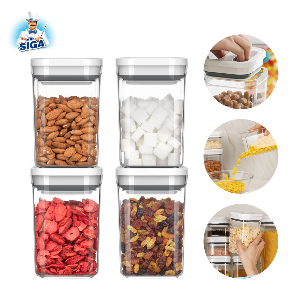 MR.SIGA 6 Piece Airtight Food Storage Container Set, BPA Free Kitchen Pantry Organization Canisters, One-Handed Kitchen Storage Containers for Cereal