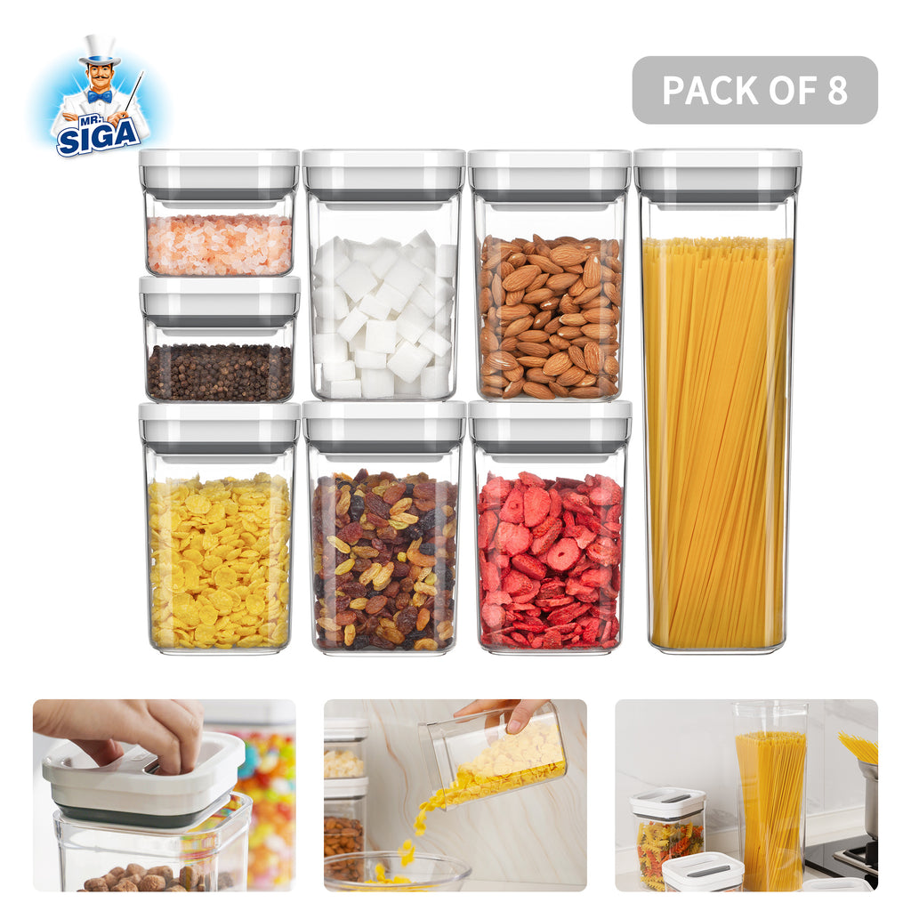 MR.Siga 4 Pack Airtight Food Storage Container Set, BPA Free Kitchen Pantry  Organization Canisters with One-handed Leak Proof Lids, 1L / 33.8oz,  Medium, White 
