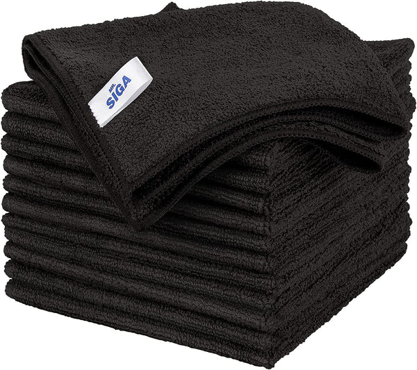 MR.SIGA Microfiber Cleaning Cloth, All-Purpose Microfiber Towels, Streak Free Cleaning Rags, Pack of 12, Black, Size 32 x 32 cm(12.6 x 12.6 inch)