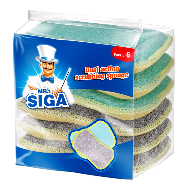 MR.SIGA Dual Action Scrubbing Sponge, Pack of 6